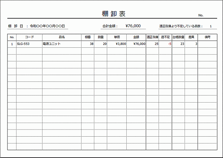 Excelで作成した棚卸表2