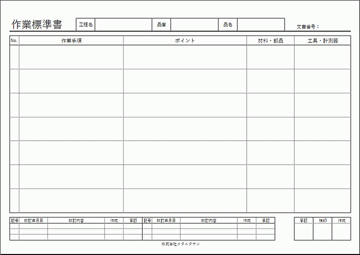 Excelで作成した作業標準書（A4横）