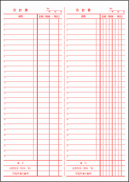 Excelで作成した日計表（A4縦に2面）
